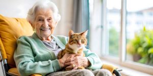 Older woman reviewing medications with an adult daughter at a kitchen table.